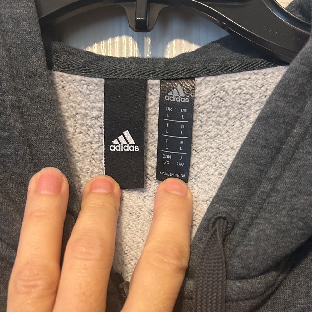 Adidas Charcoal Hoodie with Black Stripes - Picture 2 of 4
